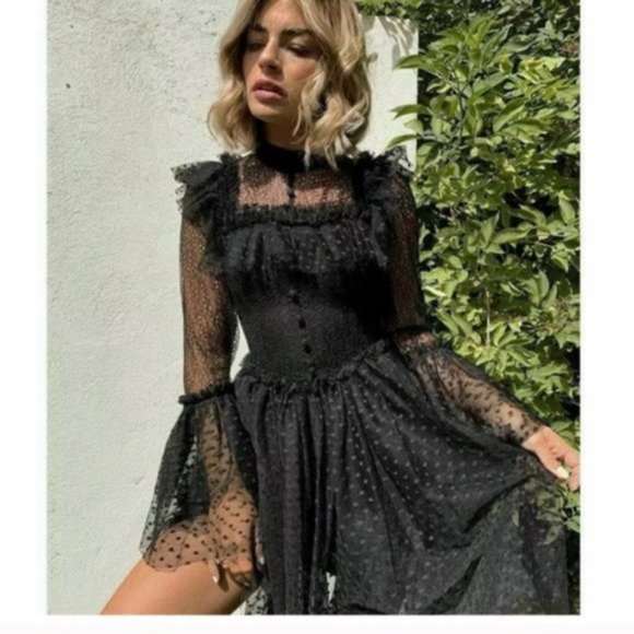 NWT Sandra Mansour x H&M Tulle Lace Black Dress sz S - Picture 11 of 11